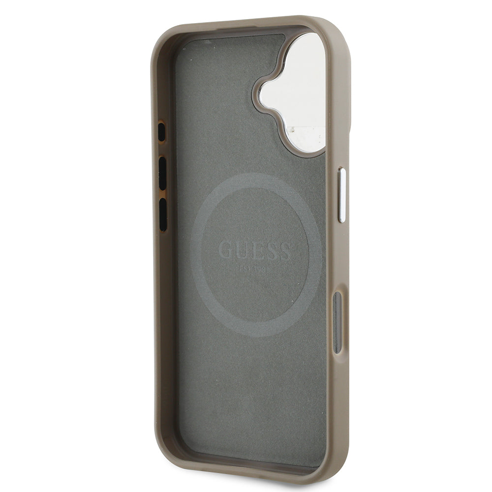 iPhone 16 Kılıf Guess Orjinal Lisanslı M-safe Şarj Özellikli Grained Triangle Kapak