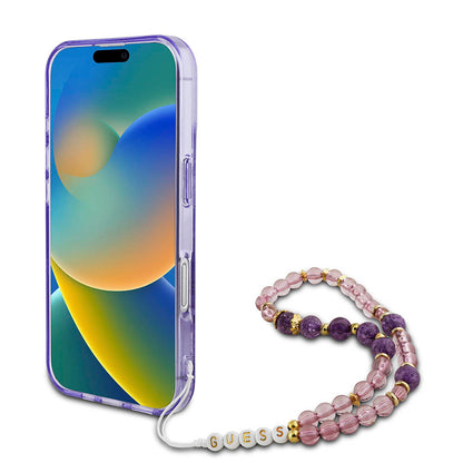 iPhone 16 Kılıf Guess Orjinal Lisanslı M-safe Şarj Özellikli IML Baskılı Çiçek İnci Bileklikli Kapak