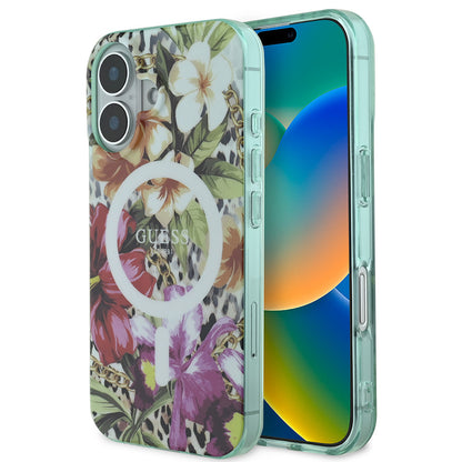 iPhone 16 Kılıf Guess Orjinal Lisanslı M-safe Şarj Özellikli IML Baskılı Jungle Ring Kapak