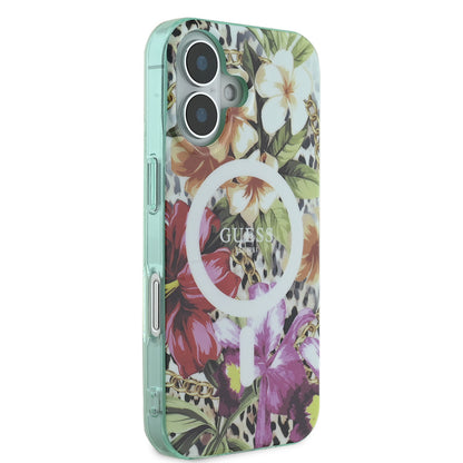 iPhone 16 Kılıf Guess Orjinal Lisanslı M-safe Şarj Özellikli IML Baskılı Jungle Ring Kapak