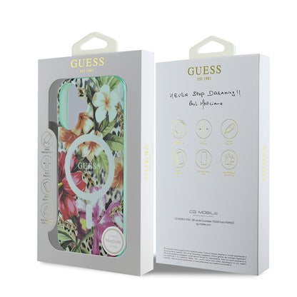 iPhone 16 Kılıf Guess Orjinal Lisanslı M-safe Şarj Özellikli IML Baskılı Jungle Ring Kapak