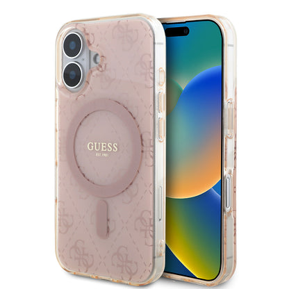 iPhone 16 Kılıf Guess Orjinal Lisanslı M-safe Şarj Özellikli IML Baskılı Klasik Logolu 4G Desenli Kapak