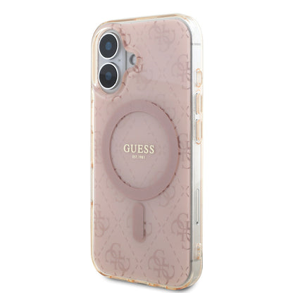 iPhone 16 Kılıf Guess Orjinal Lisanslı M-safe Şarj Özellikli IML Baskılı Klasik Logolu 4G Desenli Kapak