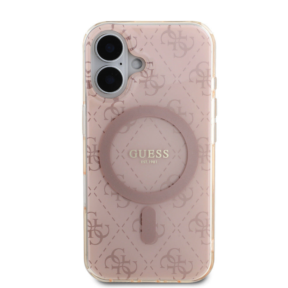 iPhone 16 Kılıf Guess Orjinal Lisanslı M-safe Şarj Özellikli IML Baskılı Klasik Logolu 4G Desenli Kapak