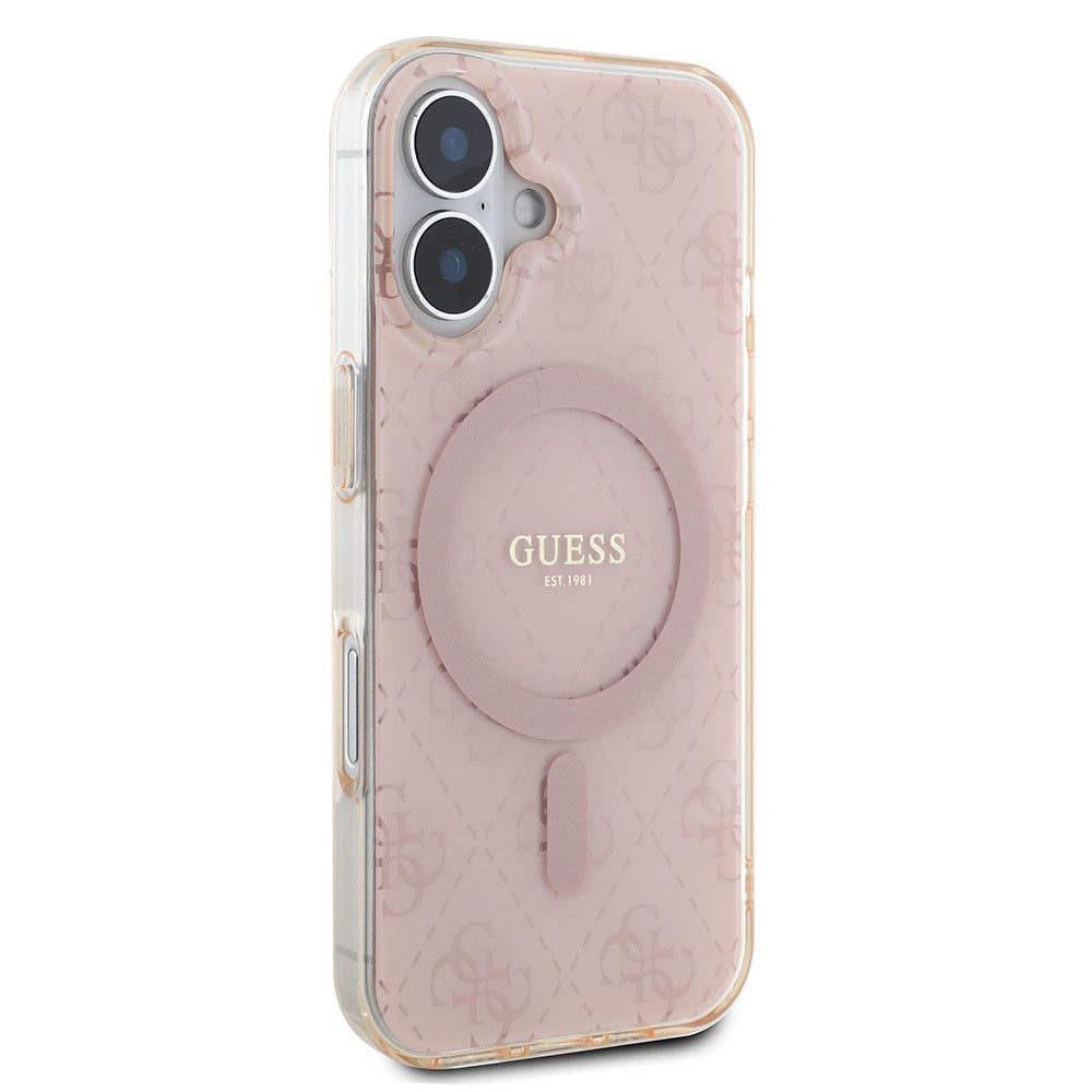 iPhone 16 Kılıf Guess Orjinal Lisanslı M-safe Şarj Özellikli IML Baskılı Klasik Logolu 4G Desenli Kapak