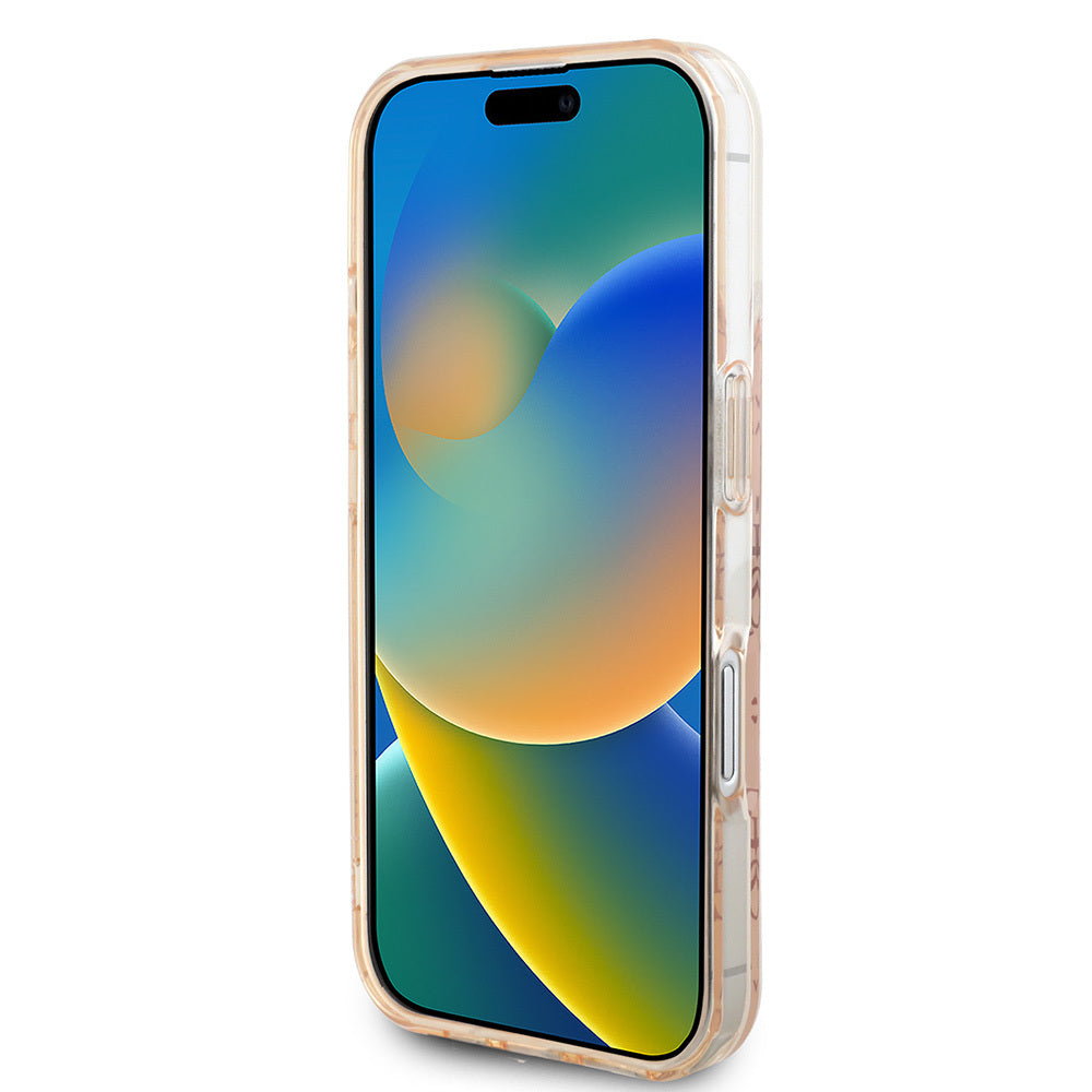 iPhone 16 Kılıf Guess Orjinal Lisanslı M-safe Şarj Özellikli IML Baskılı Klasik Logolu 4G Desenli Kapak
