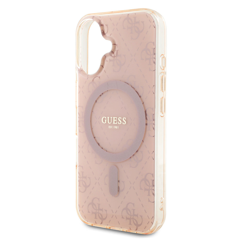 iPhone 16 Kılıf Guess Orjinal Lisanslı M-safe Şarj Özellikli IML Baskılı Klasik Logolu 4G Desenli Kapak
