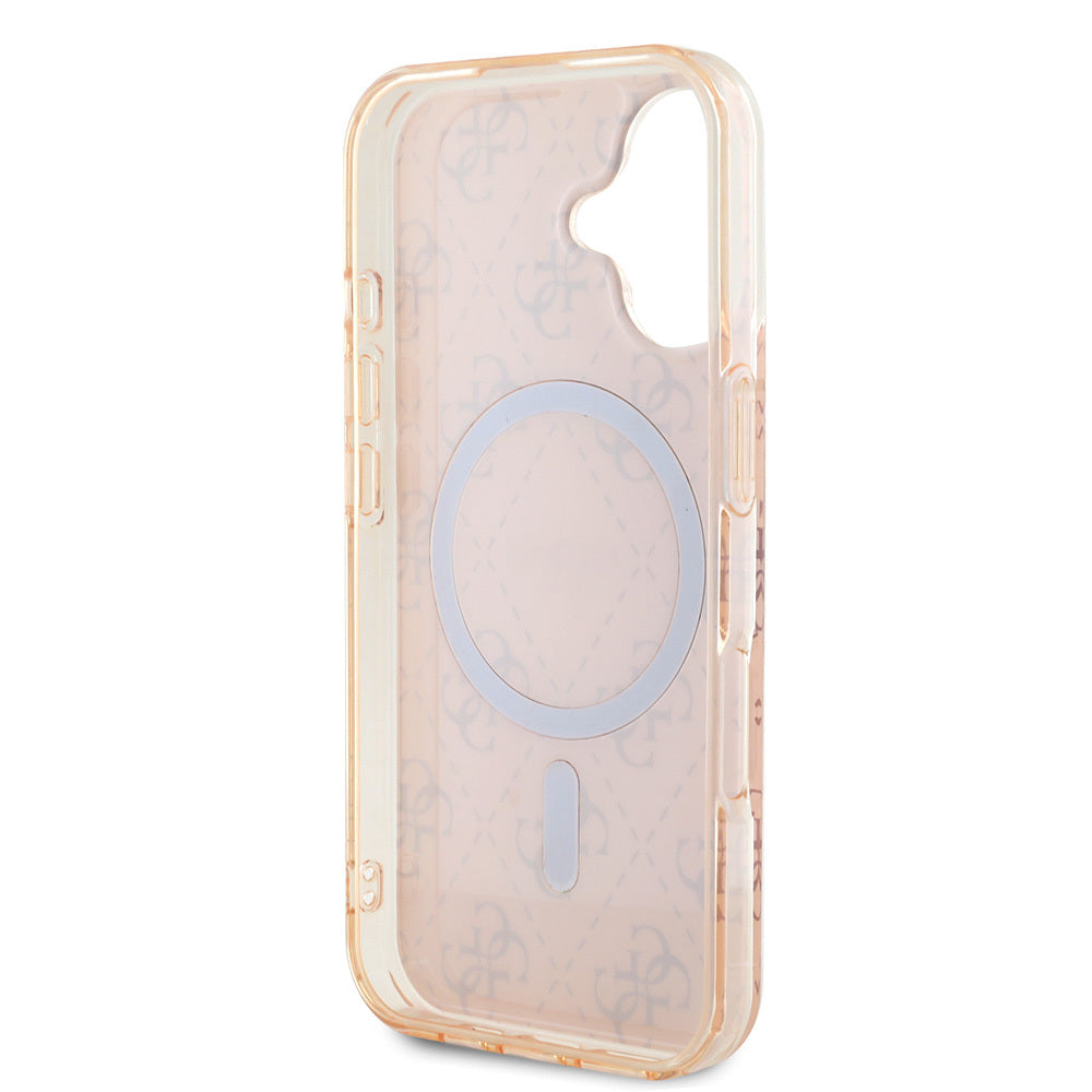 iPhone 16 Kılıf Guess Orjinal Lisanslı M-safe Şarj Özellikli IML Baskılı Klasik Logolu 4G Desenli Kapak
