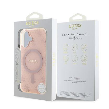 iPhone 16 Kılıf Guess Orjinal Lisanslı M-safe Şarj Özellikli IML Baskılı Klasik Logolu 4G Desenli Kapak