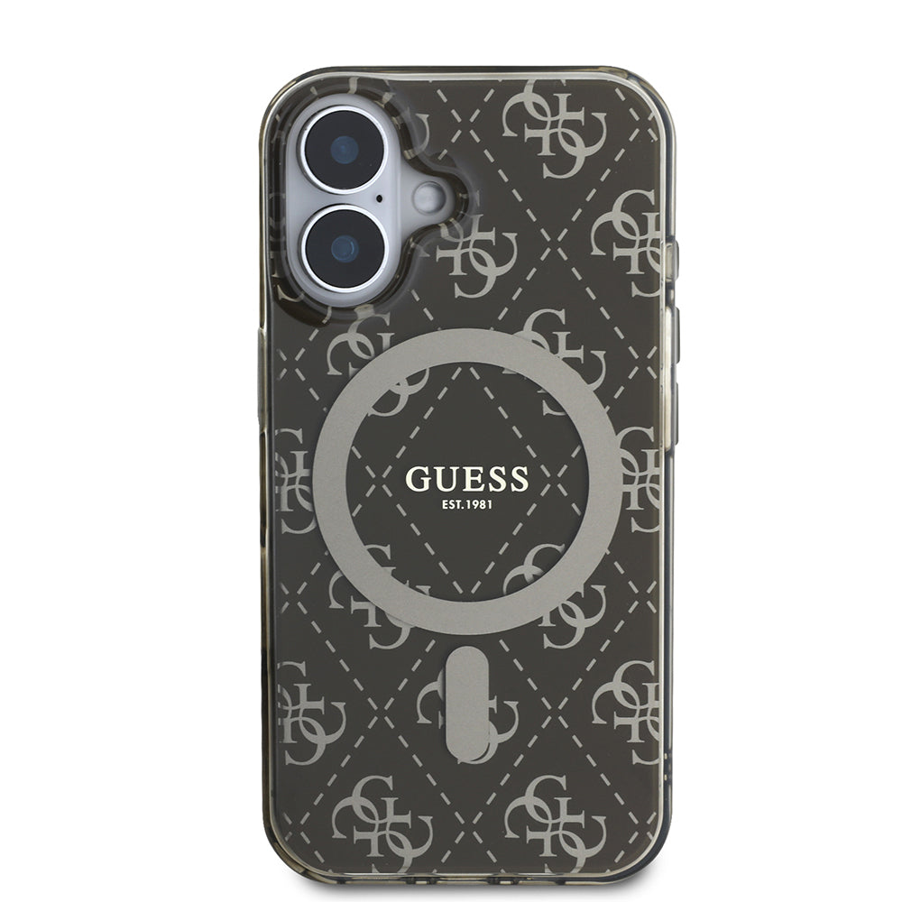 iPhone 16 Kılıf Guess Orjinal Lisanslı M-safe Şarj Özellikli IML Baskılı Klasik Logolu 4G Desenli Kapak