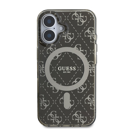 iPhone 16 Kılıf Guess Orjinal Lisanslı M-safe Şarj Özellikli IML Baskılı Klasik Logolu 4G Desenli Kapak