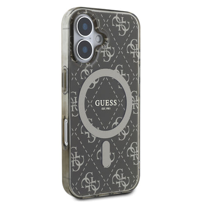 iPhone 16 Kılıf Guess Orjinal Lisanslı M-safe Şarj Özellikli IML Baskılı Klasik Logolu 4G Desenli Kapak