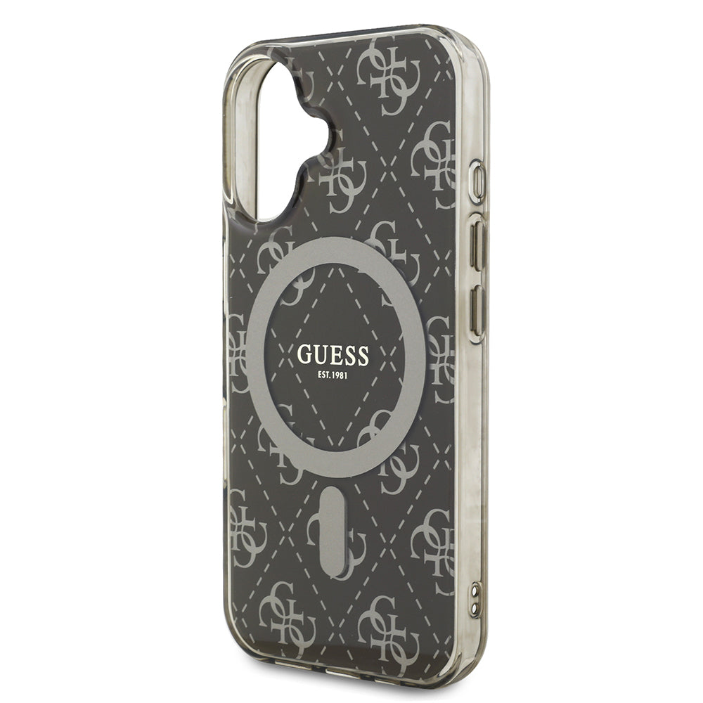 iPhone 16 Kılıf Guess Orjinal Lisanslı M-safe Şarj Özellikli IML Baskılı Klasik Logolu 4G Desenli Kapak