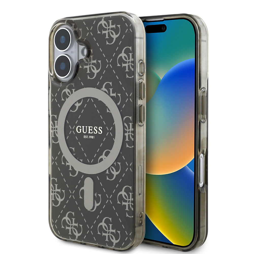 iPhone 16 Kılıf Guess Orjinal Lisanslı M-safe Şarj Özellikli IML Baskılı Klasik Logolu 4G Desenli Kapak