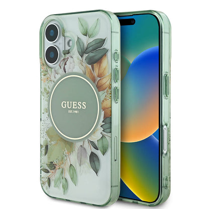 iPhone 16 Kılıf Guess Orjinal Lisanslı M-safe Şarj Özellikli IML Baskılı Yazı Logolu Flower Tonal Circle Kapak