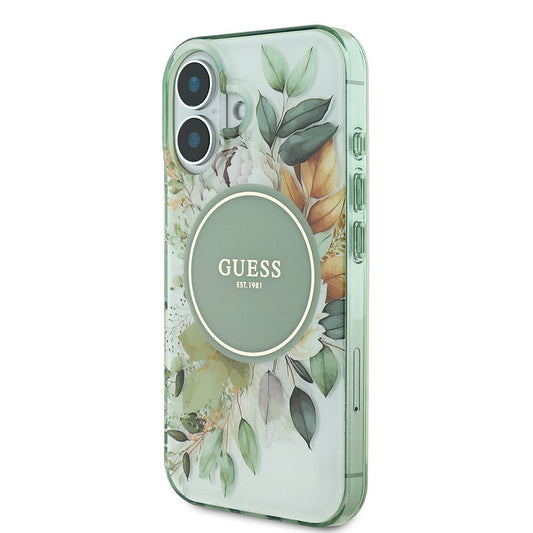 iPhone 16 Kılıf Guess Orjinal Lisanslı M-safe Şarj Özellikli IML Baskılı Yazı Logolu Flower Tonal Circle Kapak