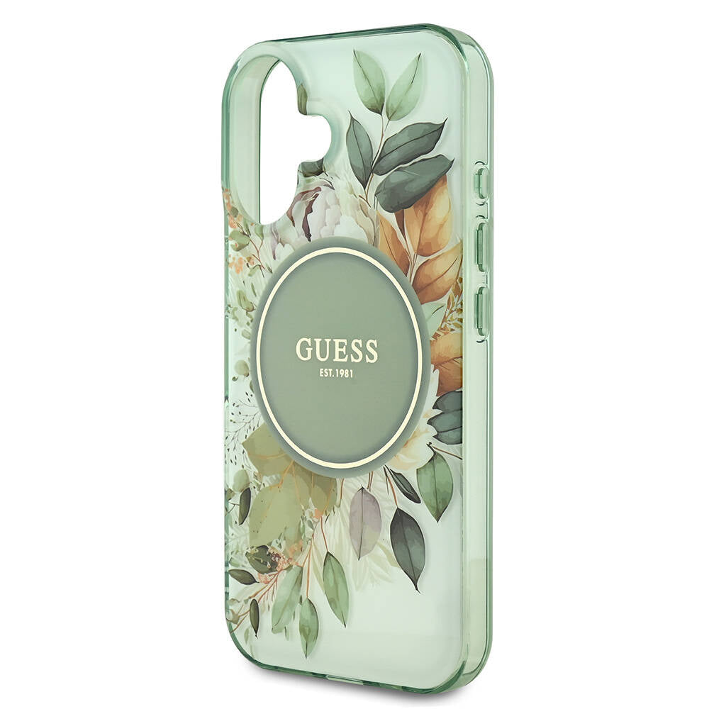 iPhone 16 Kılıf Guess Orjinal Lisanslı M-safe Şarj Özellikli IML Baskılı Yazı Logolu Flower Tonal Circle Kapak