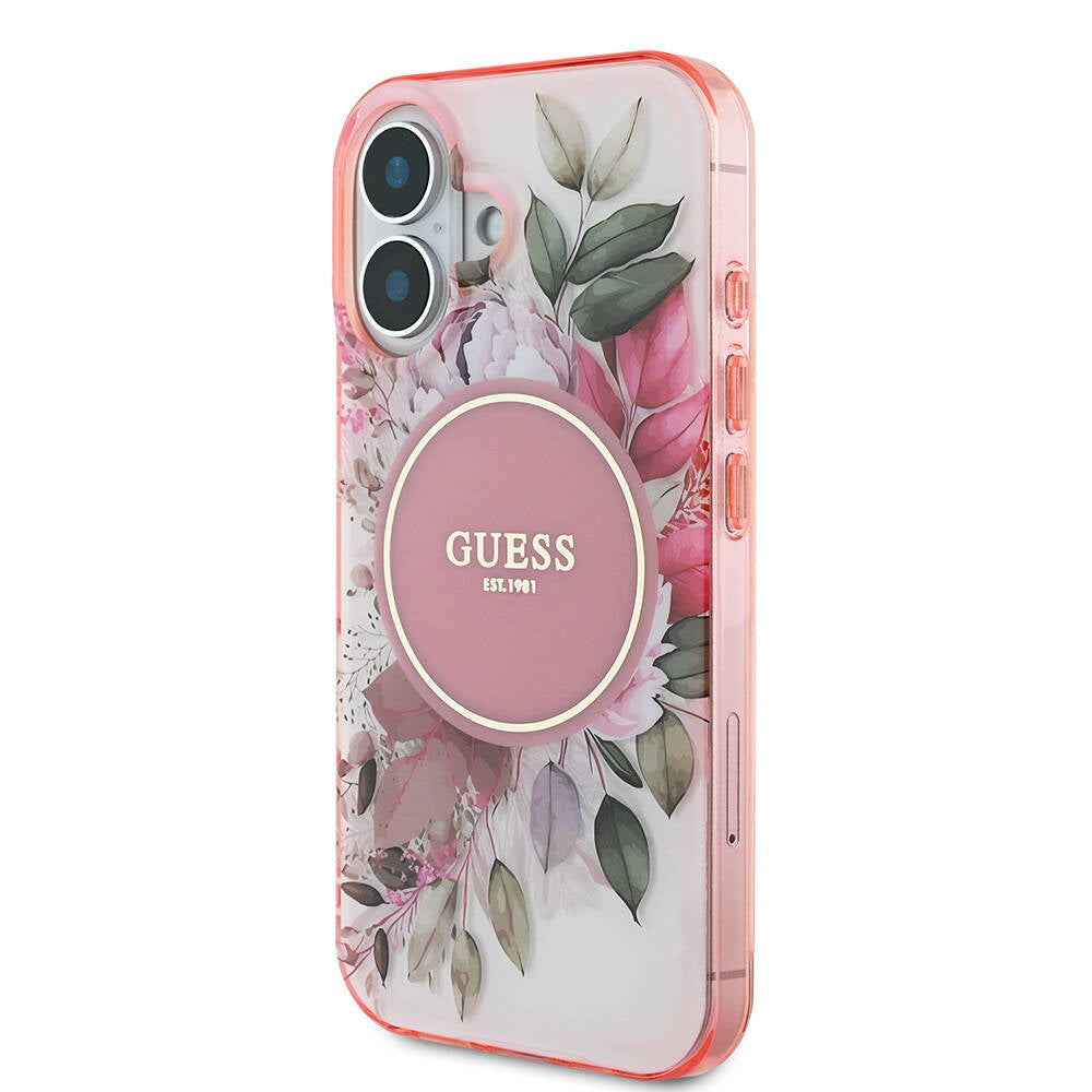iPhone 16 Kılıf Guess Orjinal Lisanslı M-safe Şarj Özellikli IML Baskılı Yazı Logolu Flower Tonal Circle Kapak