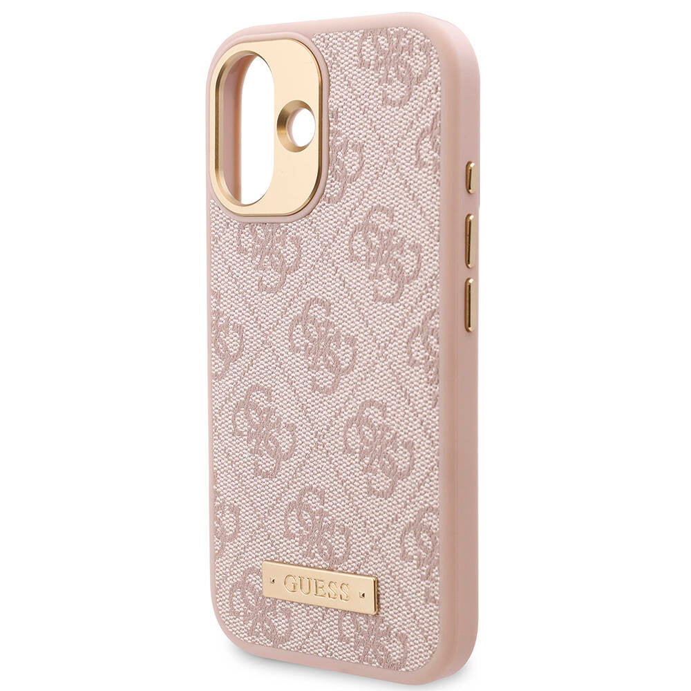 iPhone 16 Kılıf Guess Orjinal Lisanslı M-safe Şarj Özellikli PU 4G Desenli Metal Plaka Klasik Logolu Kapak