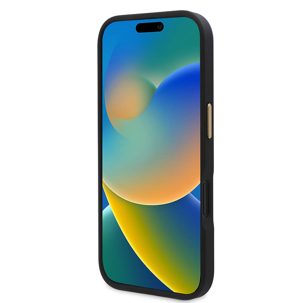 iPhone 16 Kılıf Guess Orjinal Lisanslı M-safe Şarj Özellikli PU 4G Desenli Metal Plaka Klasik Logolu Kapak
