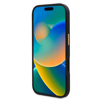 iPhone 16 Kılıf Guess Orjinal Lisanslı M-safe Şarj Özellikli PU 4G Desenli Metal Plaka Klasik Logolu Kapak