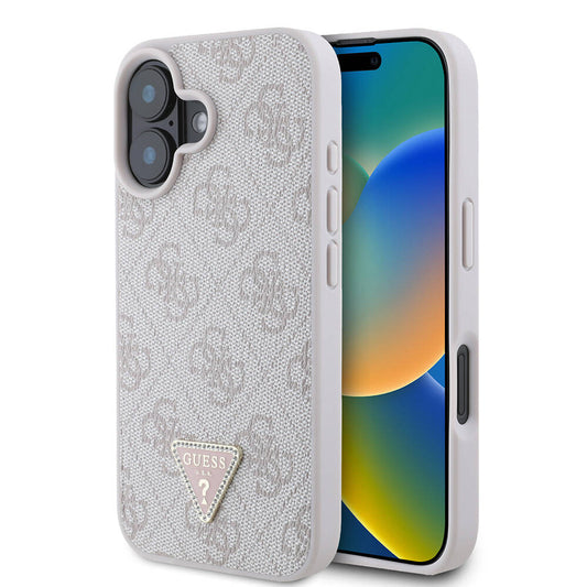 iPhone 16 Kılıf Guess Orjinal Lisanslı M-safe Şarj Özellikli PU Deri 4G Desenli Taşlı Üçgen Logolu Kapak