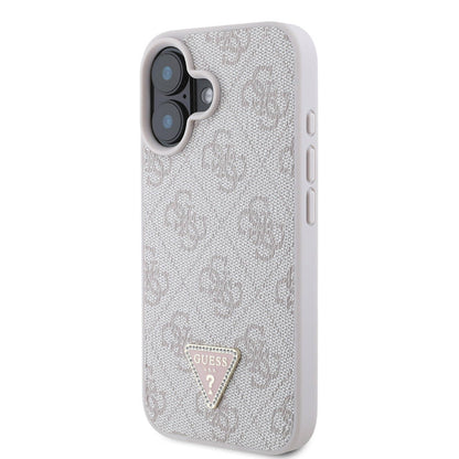 iPhone 16 Kılıf Guess Orjinal Lisanslı M-safe Şarj Özellikli PU Deri 4G Desenli Taşlı Üçgen Logolu Kapak