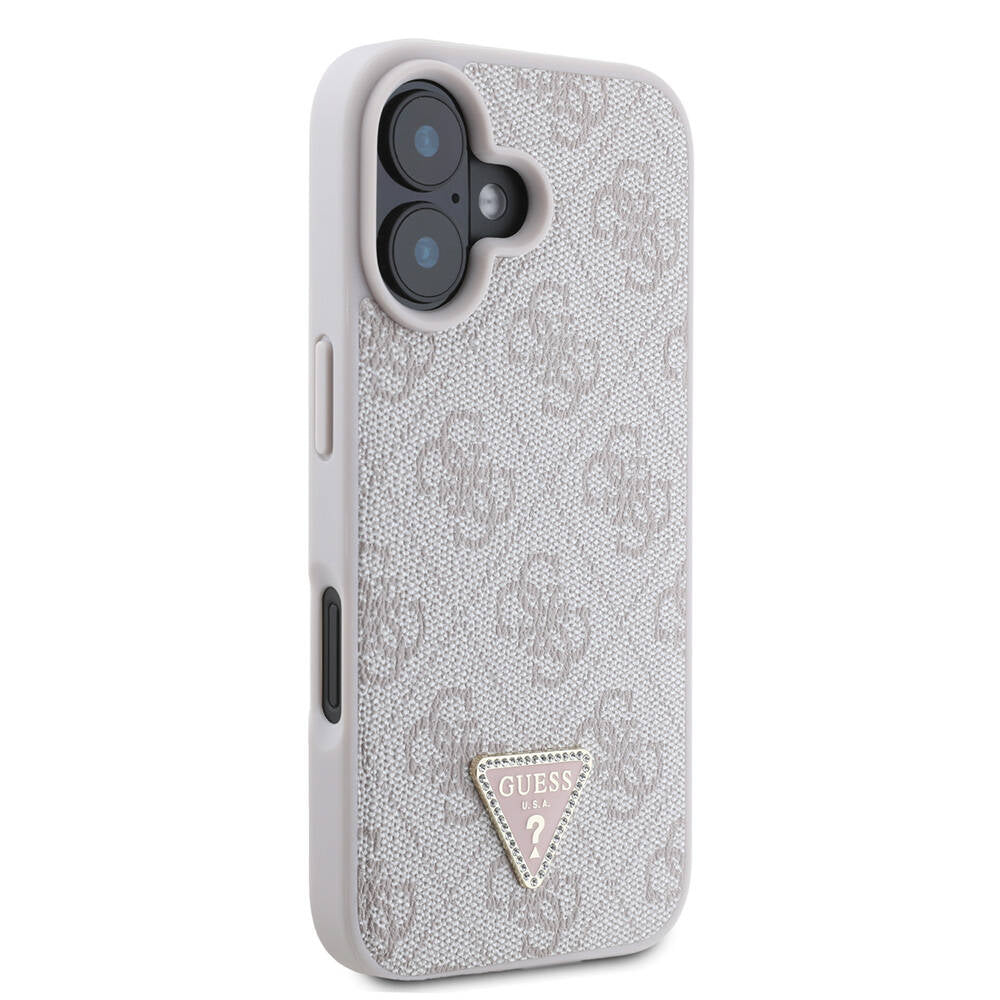 iPhone 16 Kılıf Guess Orjinal Lisanslı M-safe Şarj Özellikli PU Deri 4G Desenli Taşlı Üçgen Logolu Kapak