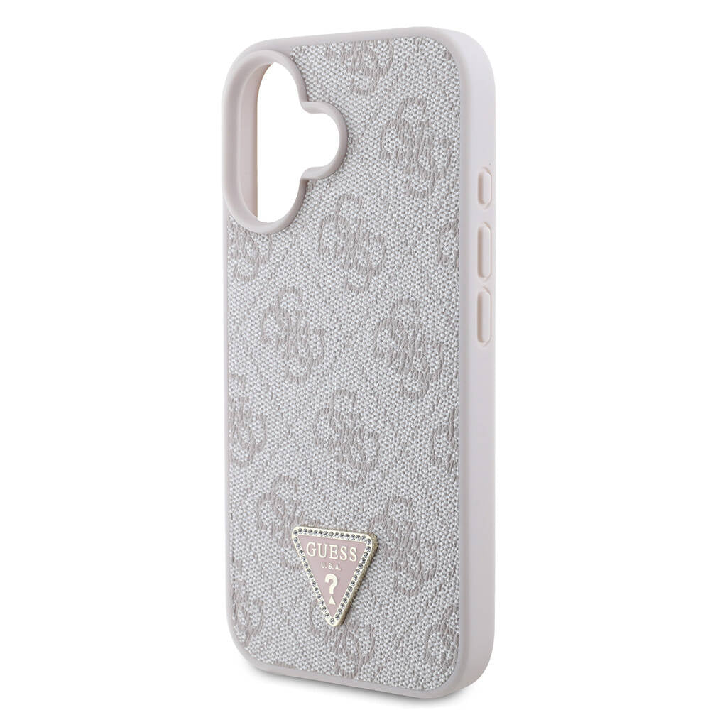 iPhone 16 Kılıf Guess Orjinal Lisanslı M-safe Şarj Özellikli PU Deri 4G Desenli Taşlı Üçgen Logolu Kapak
