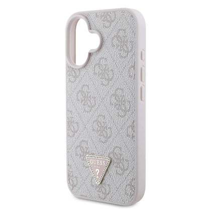 iPhone 16 Kılıf Guess Orjinal Lisanslı M-safe Şarj Özellikli PU Deri 4G Desenli Taşlı Üçgen Logolu Kapak