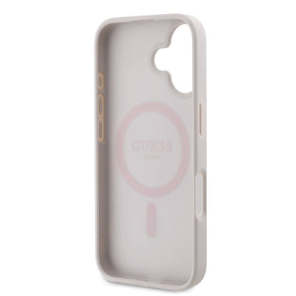 iPhone 16 Kılıf Guess Orjinal Lisanslı M-safe Şarj Özellikli PU Deri 4G Desenli Taşlı Üçgen Logolu Kapak