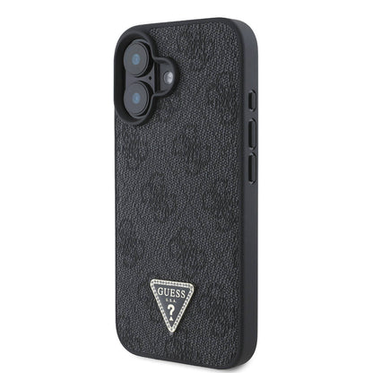 iPhone 16 Kılıf Guess Orjinal Lisanslı M-safe Şarj Özellikli PU Deri 4G Desenli Taşlı Üçgen Logolu Kapak