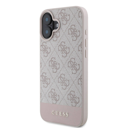 iPhone 16 Kılıf Guess Orjinal Lisanslı M-safe Şarj Özellikli PU Deri Şerit Logo Dizaynlı Kapak