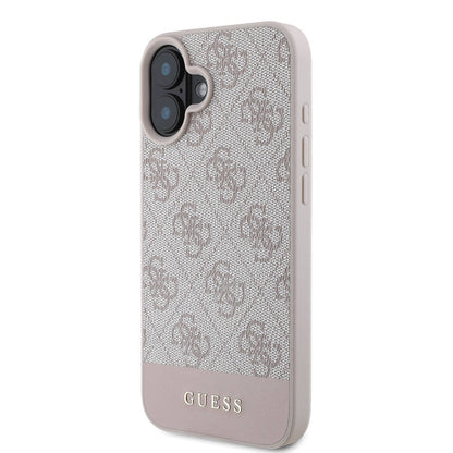 iPhone 16 Kılıf Guess Orjinal Lisanslı M-safe Şarj Özellikli PU Deri Şerit Logo Dizaynlı Kapak