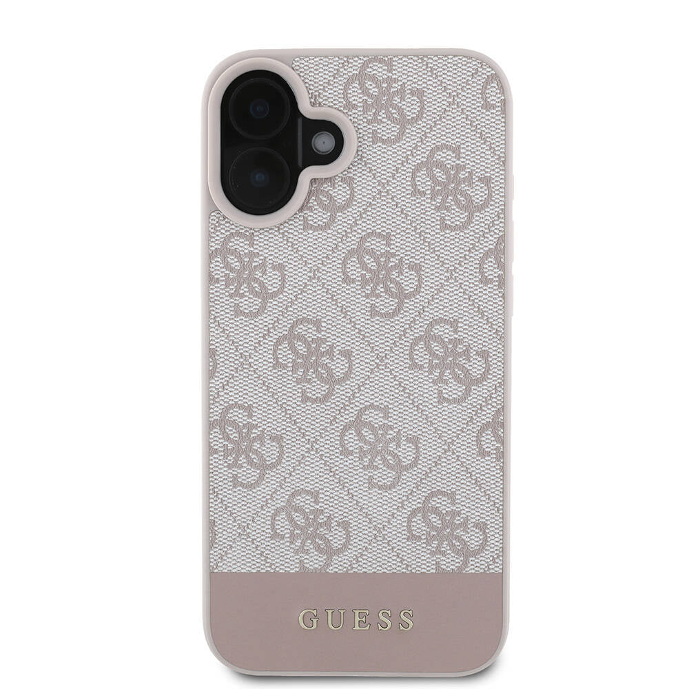 iPhone 16 Kılıf Guess Orjinal Lisanslı M-safe Şarj Özellikli PU Deri Şerit Logo Dizaynlı Kapak