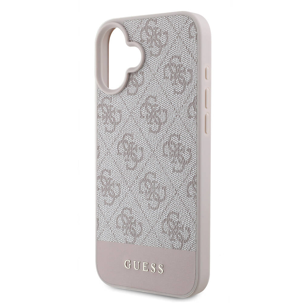 iPhone 16 Kılıf Guess Orjinal Lisanslı M-safe Şarj Özellikli PU Deri Şerit Logo Dizaynlı Kapak