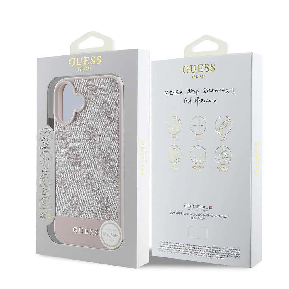 iPhone 16 Kılıf Guess Orjinal Lisanslı M-safe Şarj Özellikli PU Deri Şerit Logo Dizaynlı Kapak