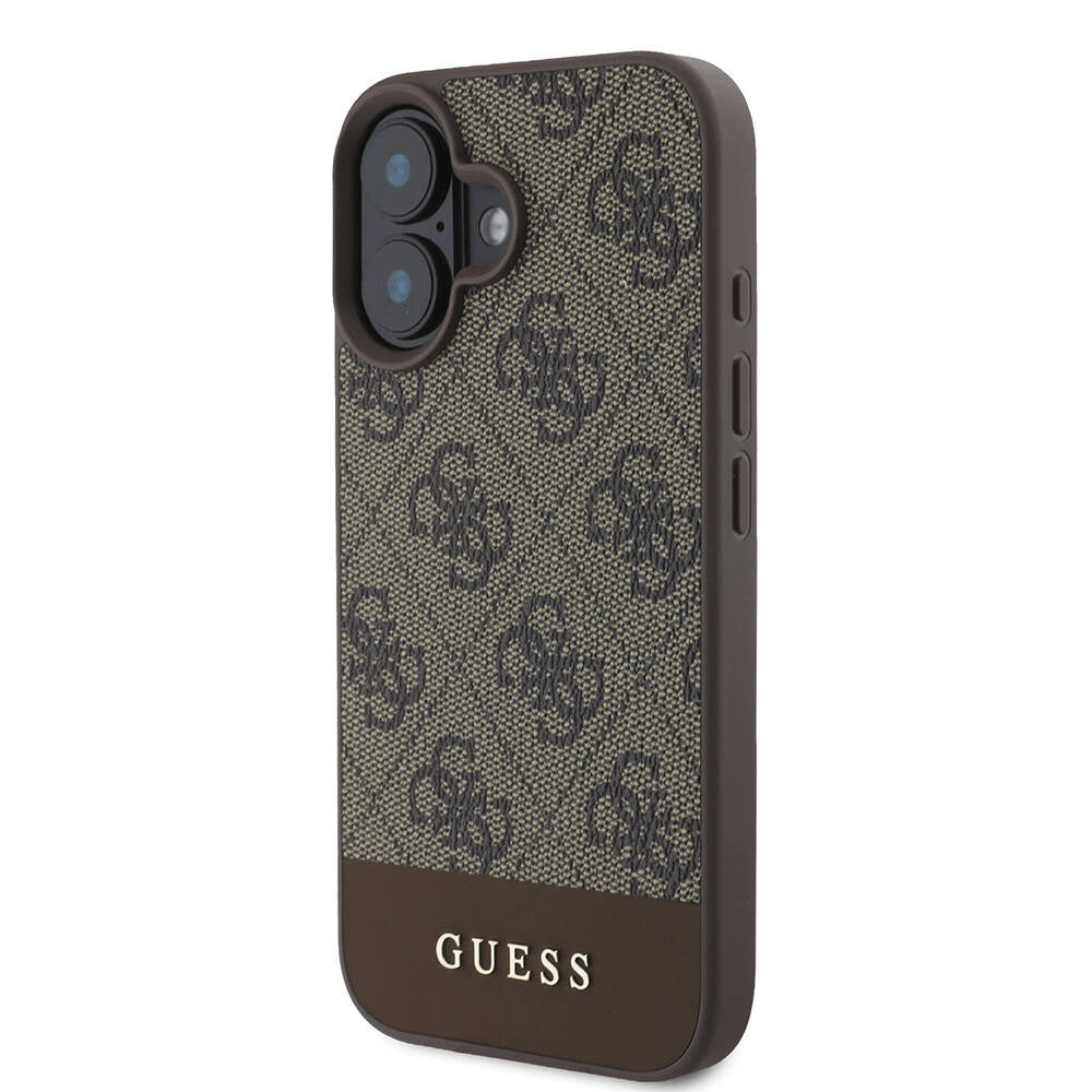 iPhone 16 Kılıf Guess Orjinal Lisanslı M-safe Şarj Özellikli PU Deri Şerit Logo Dizaynlı Kapak
