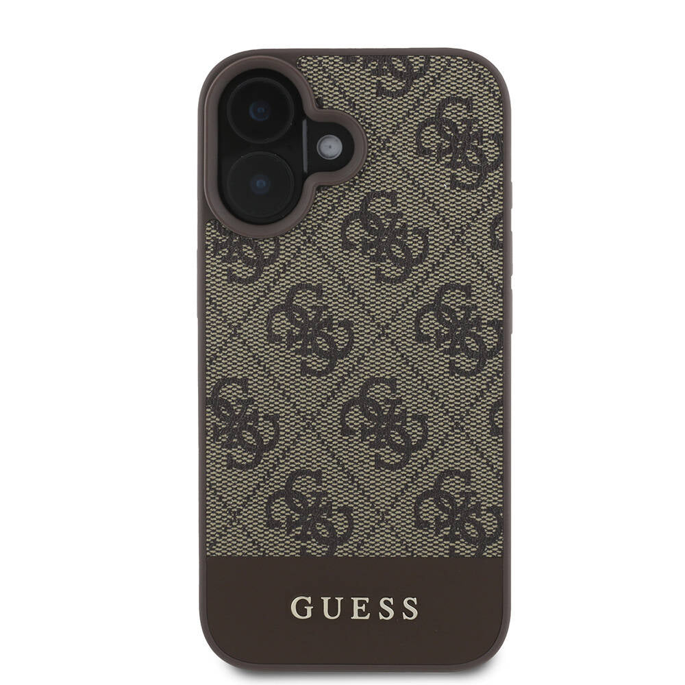 iPhone 16 Kılıf Guess Orjinal Lisanslı M-safe Şarj Özellikli PU Deri Şerit Logo Dizaynlı Kapak