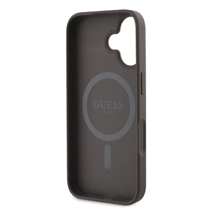 iPhone 16 Kılıf Guess Orjinal Lisanslı M-safe Şarj Özellikli PU Deri Şerit Logo Dizaynlı Kapak