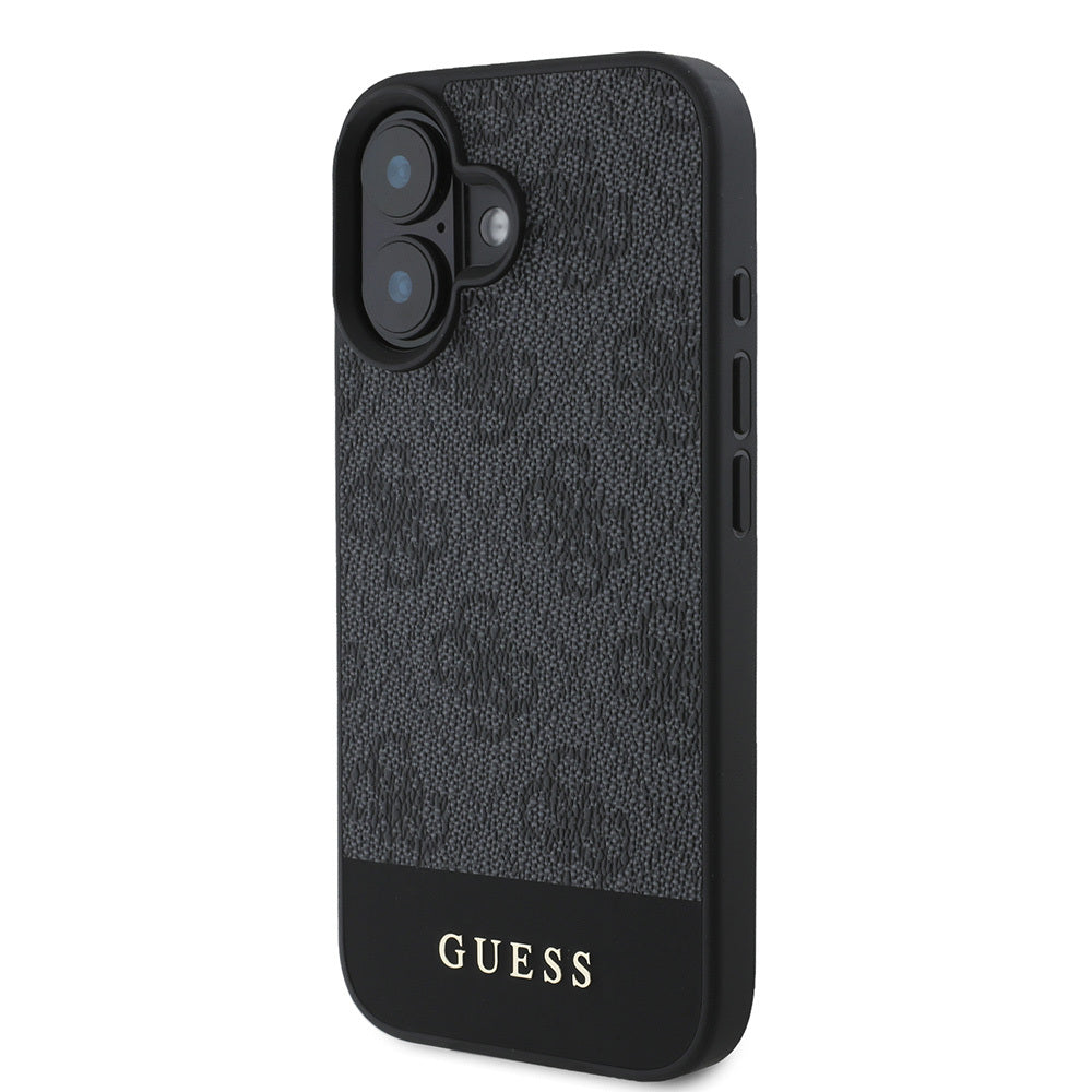 iPhone 16 Kılıf Guess Orjinal Lisanslı M-safe Şarj Özellikli PU Deri Şerit Logo Dizaynlı Kapak