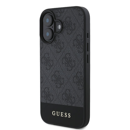 iPhone 16 Kılıf Guess Orjinal Lisanslı M-safe Şarj Özellikli PU Deri Şerit Logo Dizaynlı Kapak