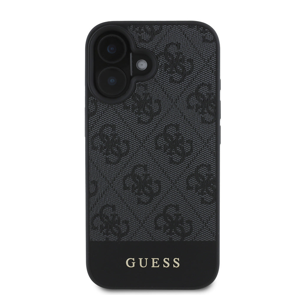 iPhone 16 Kılıf Guess Orjinal Lisanslı M-safe Şarj Özellikli PU Deri Şerit Logo Dizaynlı Kapak