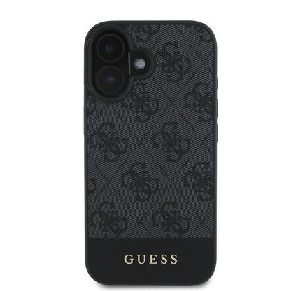 iPhone 16 Kılıf Guess Orjinal Lisanslı M-safe Şarj Özellikli PU Deri Şerit Logo Dizaynlı Kapak