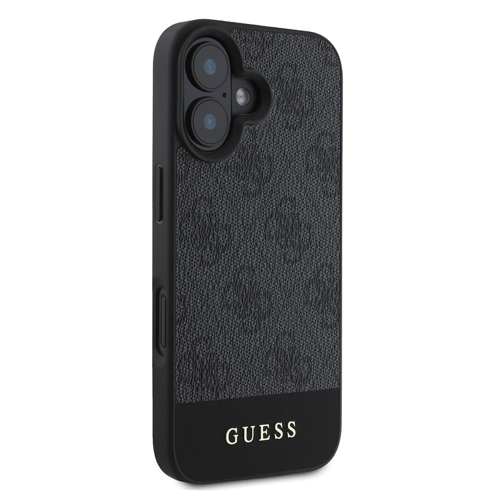 iPhone 16 Kılıf Guess Orjinal Lisanslı M-safe Şarj Özellikli PU Deri Şerit Logo Dizaynlı Kapak