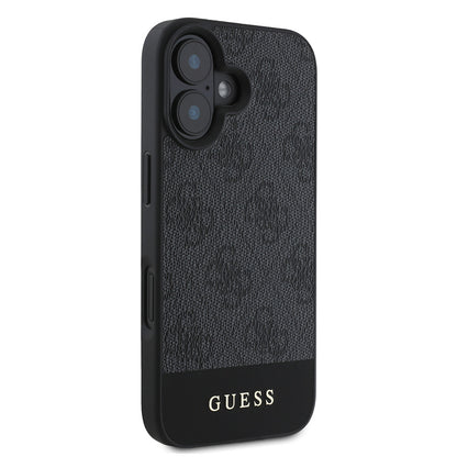iPhone 16 Kılıf Guess Orjinal Lisanslı M-safe Şarj Özellikli PU Deri Şerit Logo Dizaynlı Kapak
