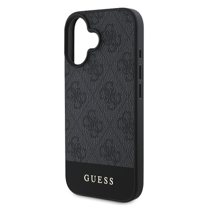 iPhone 16 Kılıf Guess Orjinal Lisanslı M-safe Şarj Özellikli PU Deri Şerit Logo Dizaynlı Kapak