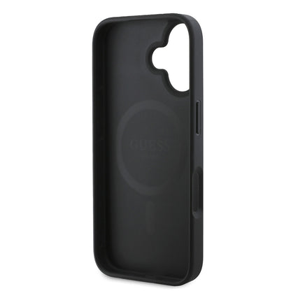 iPhone 16 Kılıf Guess Orjinal Lisanslı M-safe Şarj Özellikli PU Deri Şerit Logo Dizaynlı Kapak