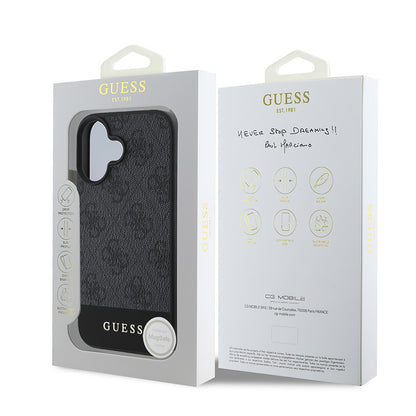 iPhone 16 Kılıf Guess Orjinal Lisanslı M-safe Şarj Özellikli PU Deri Şerit Logo Dizaynlı Kapak