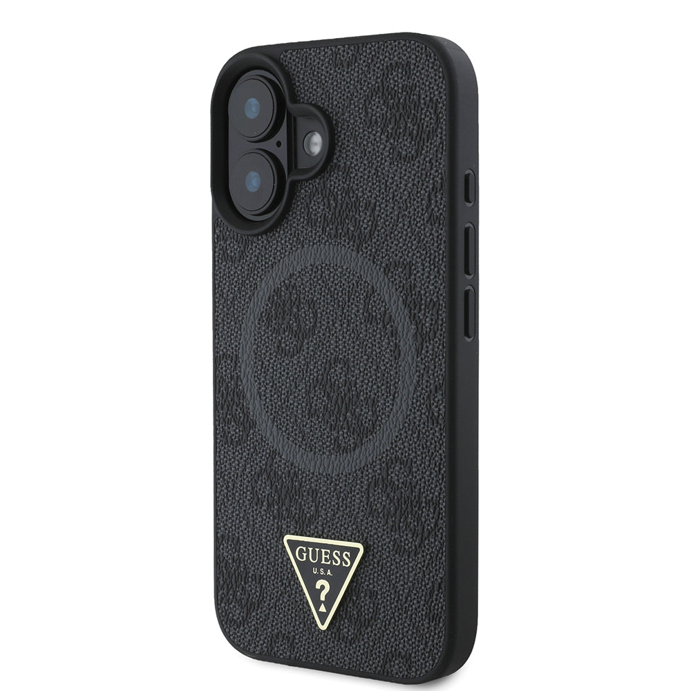 iPhone 16 Kılıf Guess Orjinal Lisanslı M-safe Şarj Özellikli PU Üçgen Logo 4G Desenli Kapak